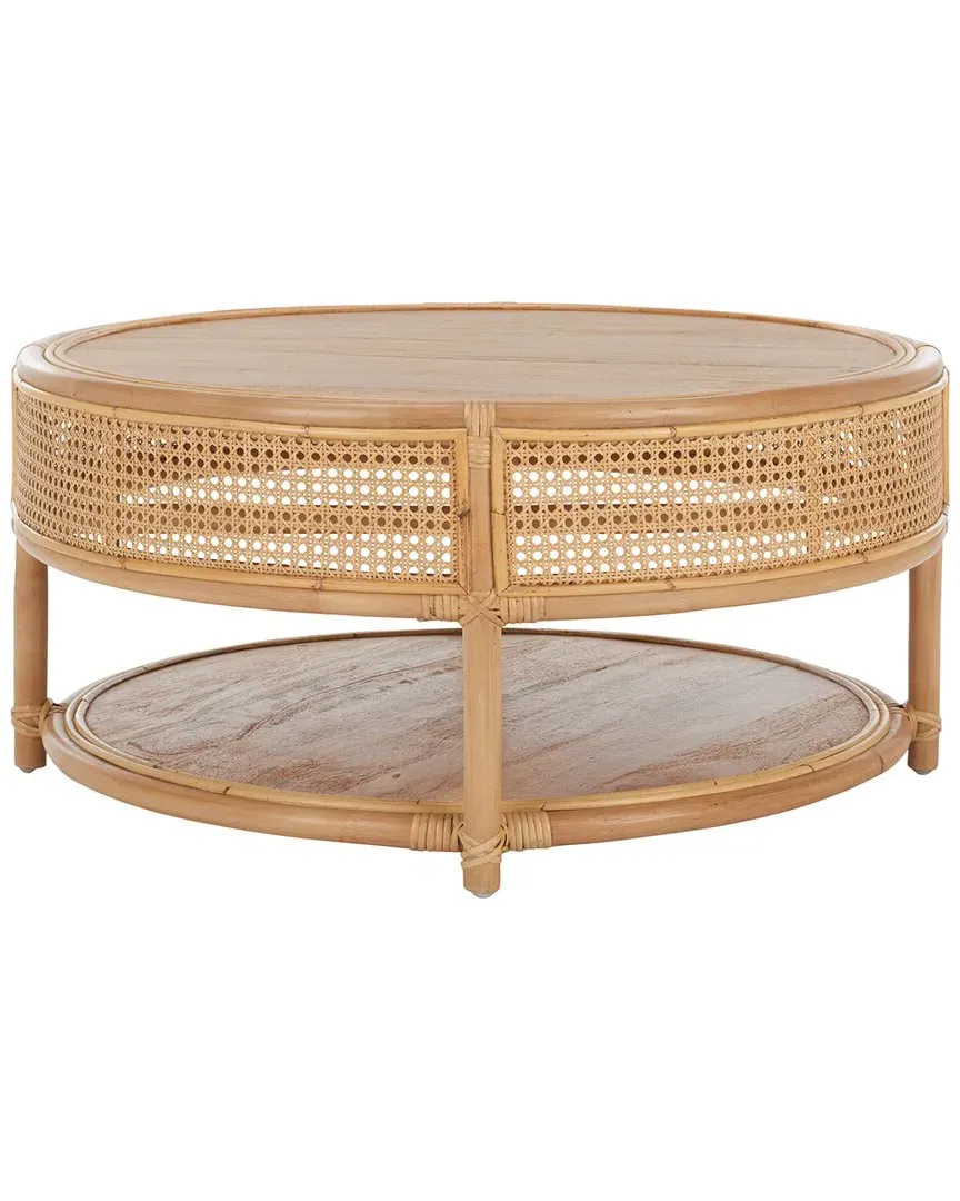 Arvid Round Coffee Table with Shelf - Brown, Mango Wood image