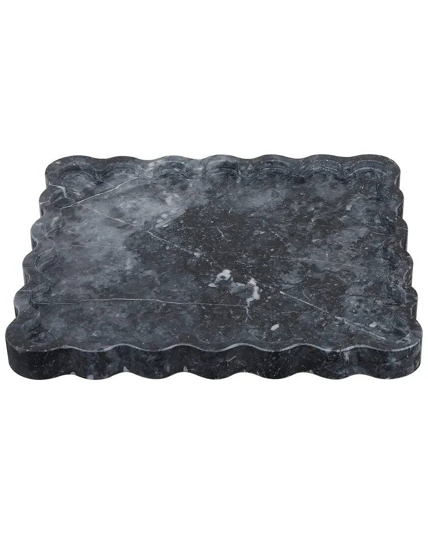 Ava Square Scalloped Tray - Charcoal, Marble image
