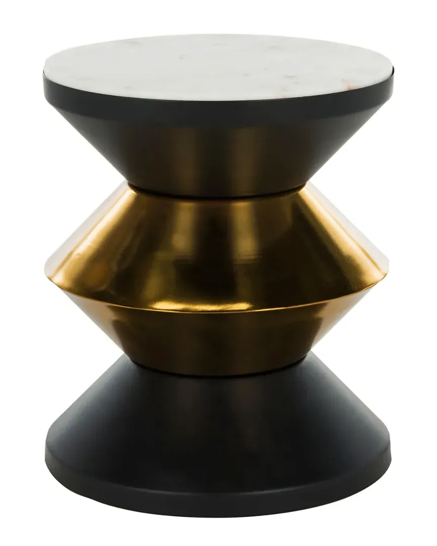 Azizi Stone Top Side Table - White, Iron