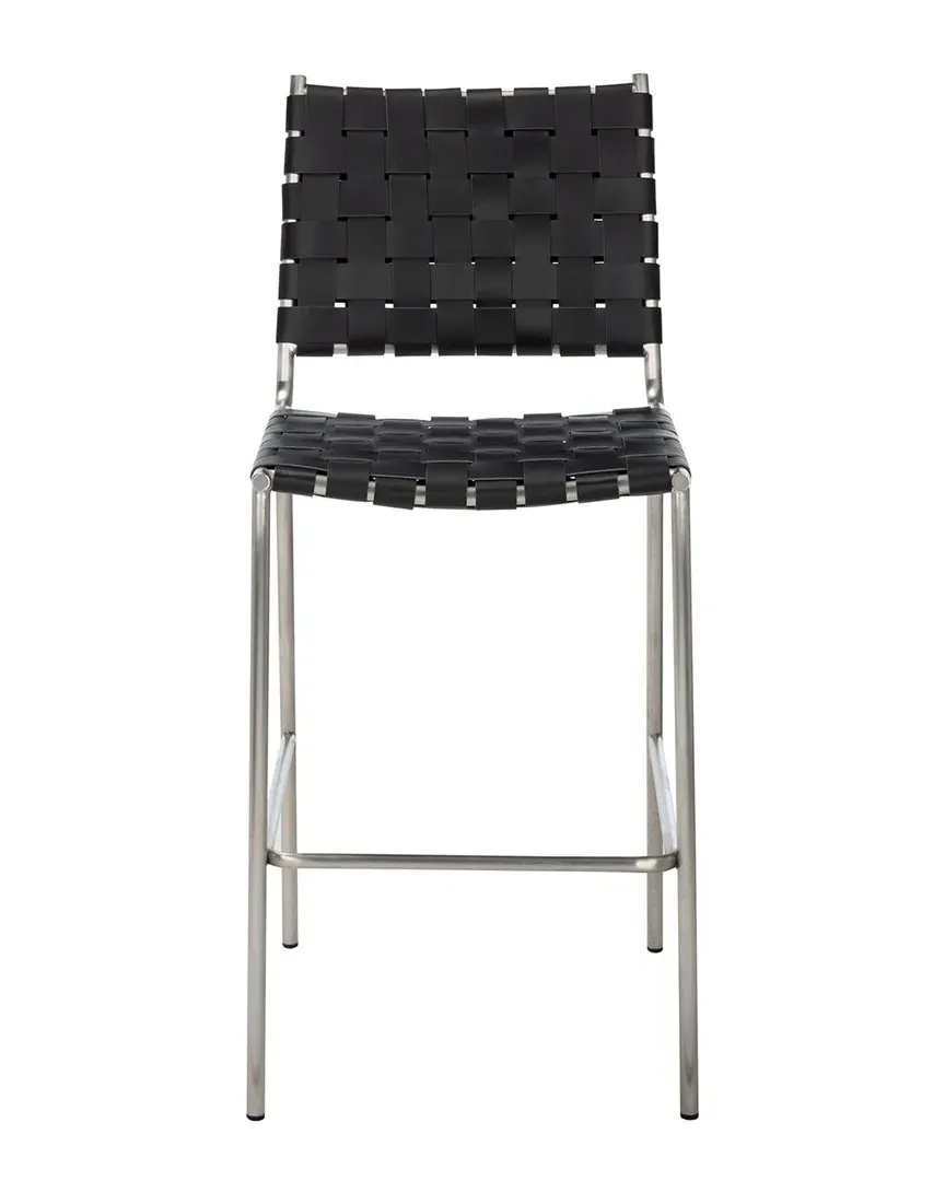 Bahari Woven Counter Stool - Black, Leather