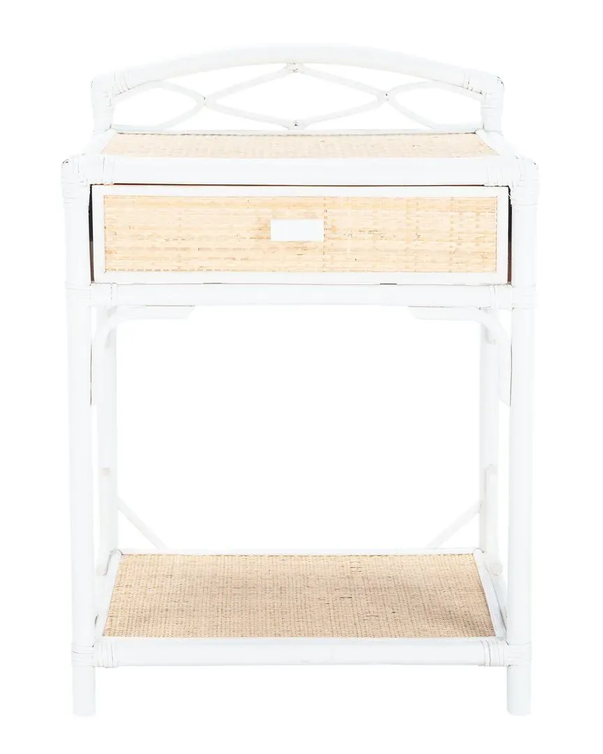 Bea 1-Drawer Nightstand - White, Rattan