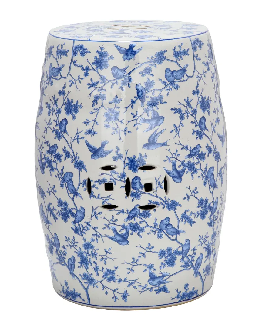 Birds Garden Stool - Blue Pattern, Ceramic