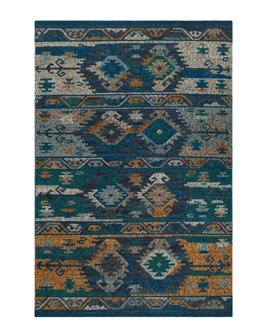 Canyon Hand-Woven Flat Weave Rug - Blue, Wool Cotton