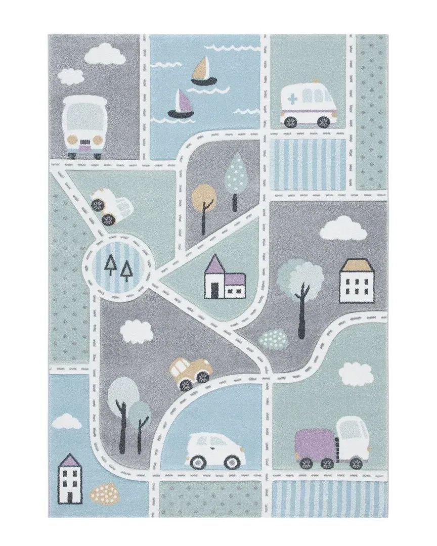 Carousel Kids Power Loomed Rug - Grey Light Blue, Polypropylene