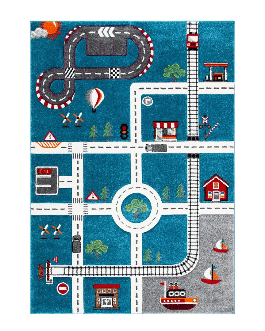 Carousel Kids Power Loomed Rug - Turquoise Ivory, Polypropylene