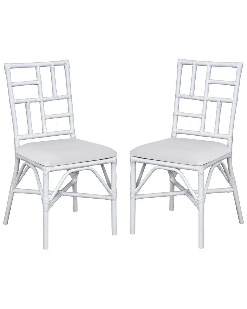 Christine Set of 2 Accent Chairs with Cushions - White, Rattan