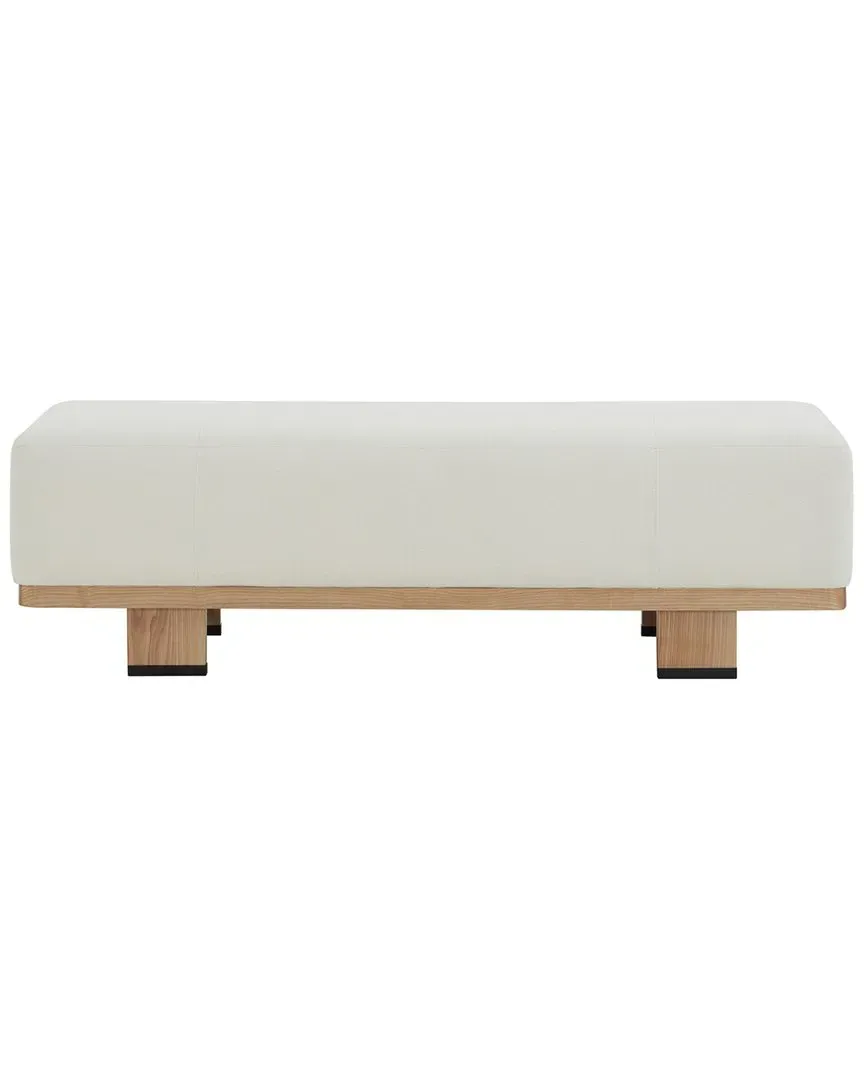 Abrianna Wood Base Bench - Ivory, Boucle image