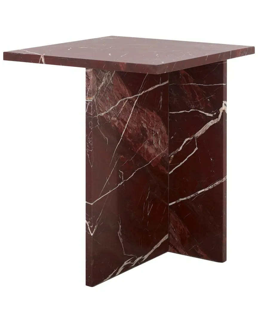 Adriano 2-Leg Accent Table - Dark Red, Marble