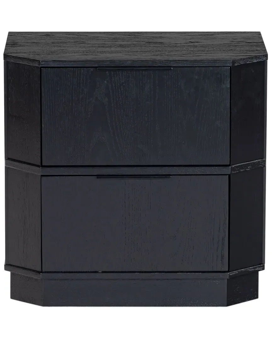 Aerilyn Curved Front 2 Drawer Nightstand - Black, Rubberwood image