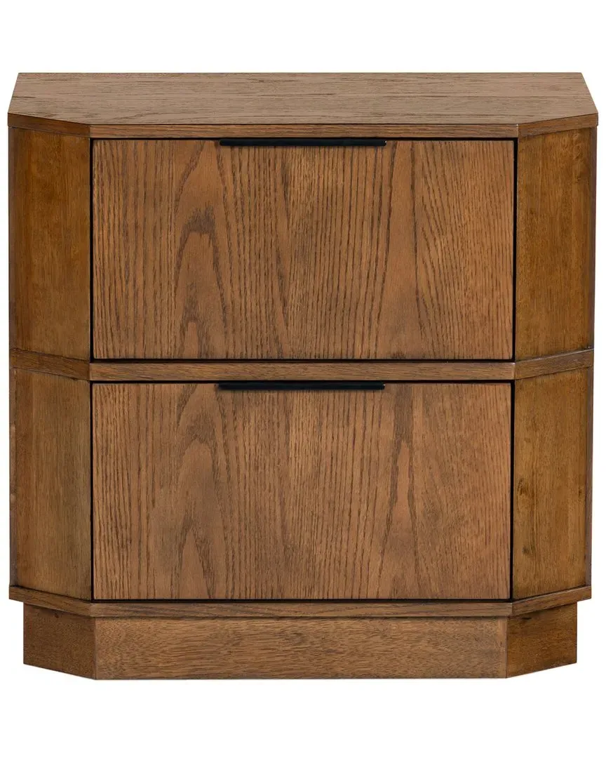 Aerilyn Curved Front 2 Drawer Nightstand - Brown, Rubberwood