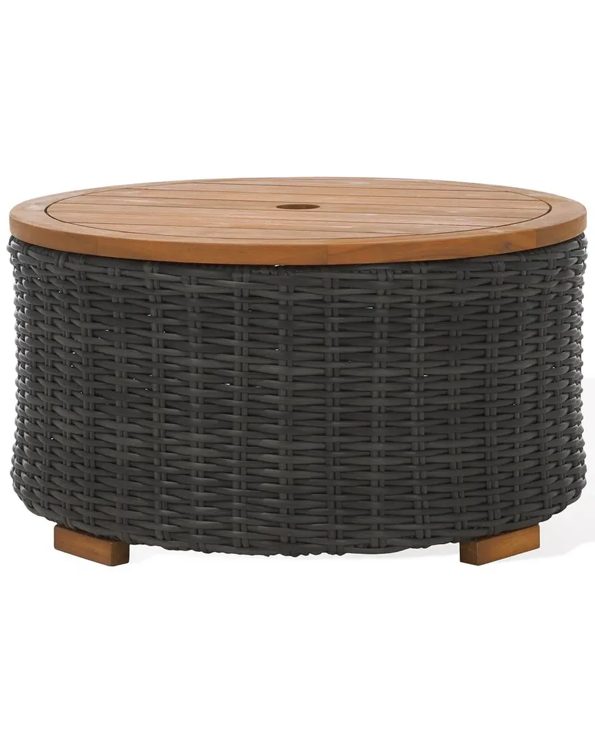 Anguilla Round Outdoor Coffee Table with Storage - Grey, Wicker image