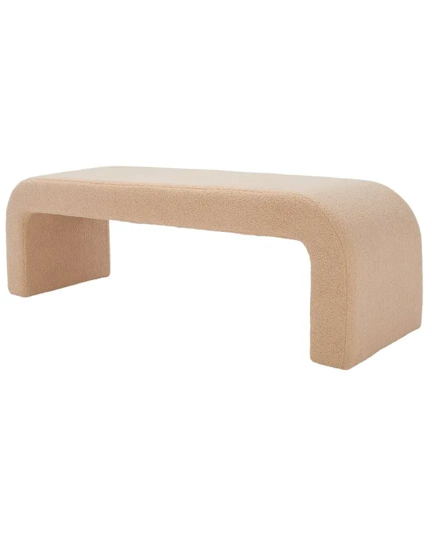 Caralynn Upholstered Bench - Tan, Faux Lambs Wool