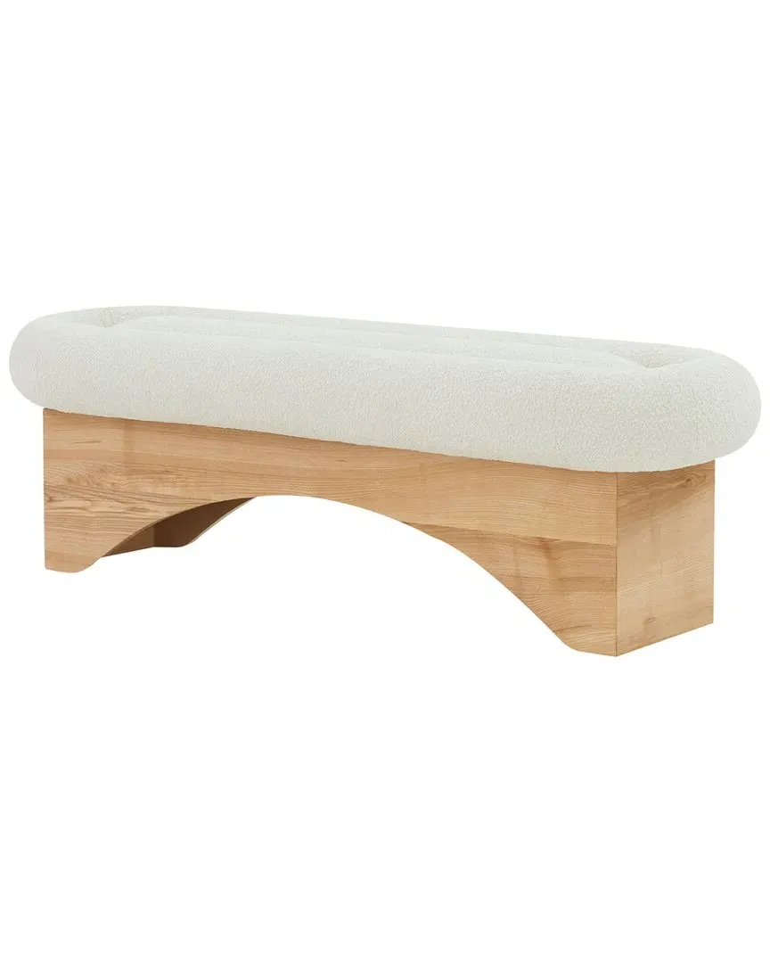 Carsen Boucle & Wood Bench - Ivory, Ashwood image