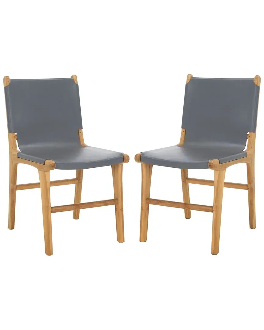 Cassaphina Leather Dining Chair - Grey, Teak