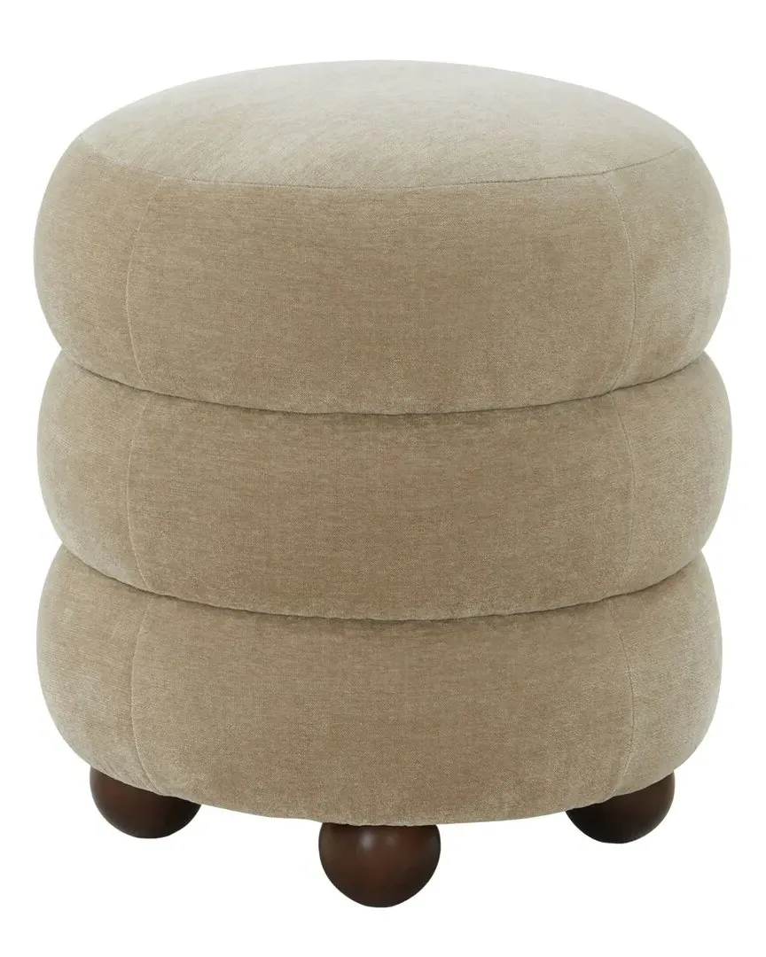 Cecelia Round Ottoman with Tufted Detail - Light Brown, Velvet image