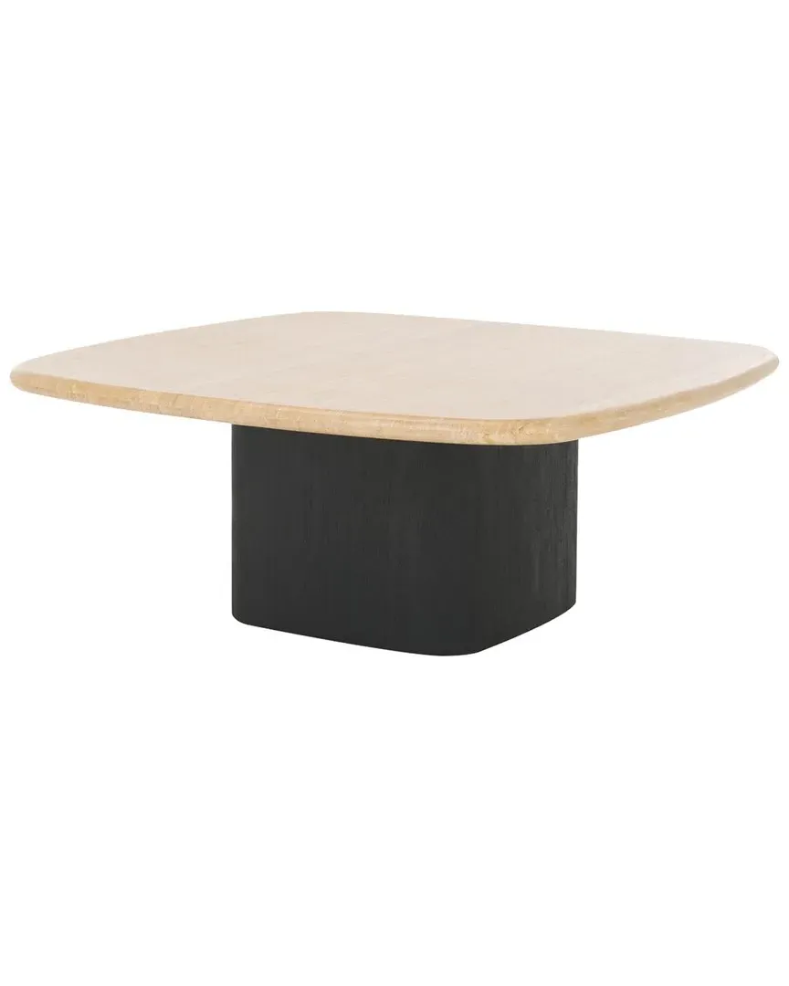 Celestyn Square Travertine Top Coffee Table - Black, Acacia Wood
