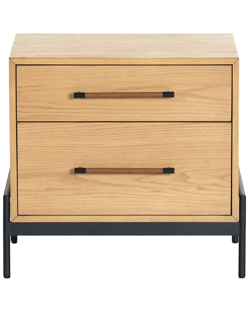 Chandri 2-Drawer Nightstand with Vegan Leather Handles - Brown image