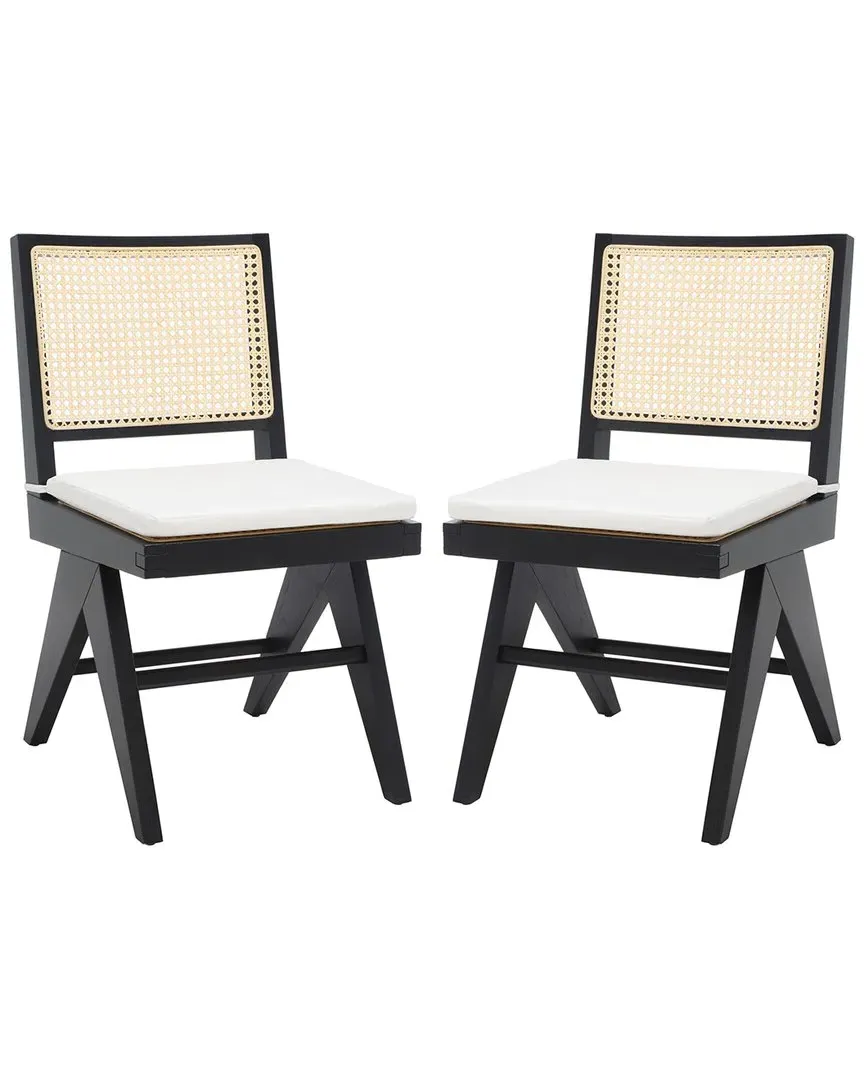 Colette Set of 2 Rattan Dining Chairs - Black, Ash Wood