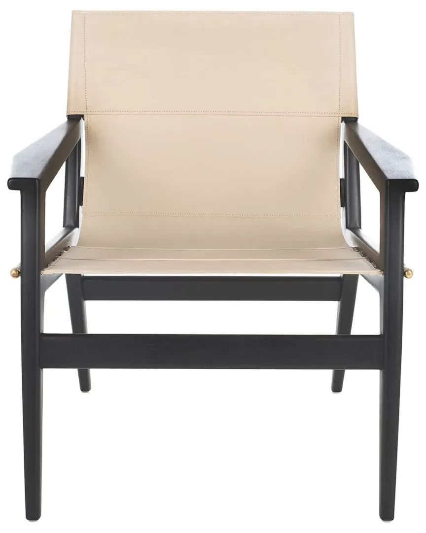 Culkin Leather Sling Chair - White, Mahogany image