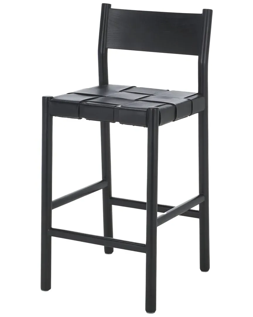 Devnie Woven Leather Counter Stool - Black, Sungkay Wood