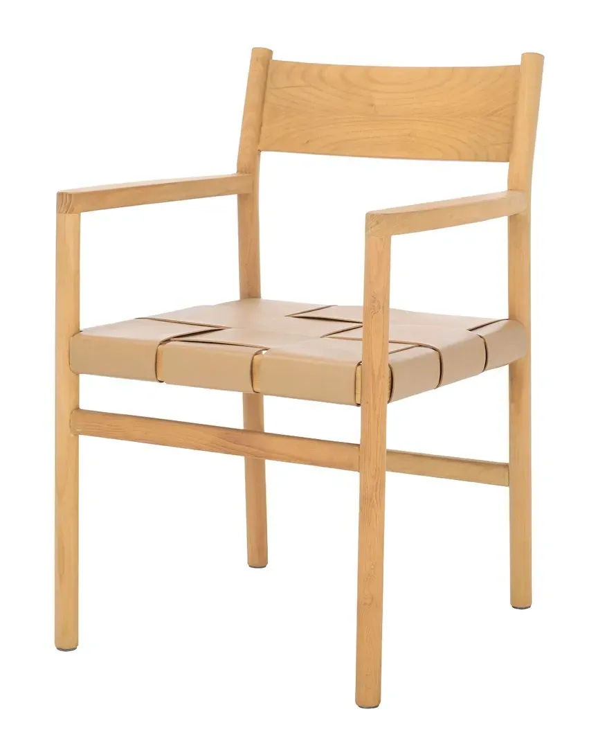 Devnie Woven Leather Dining Chair - Tan, Sungkay Wood