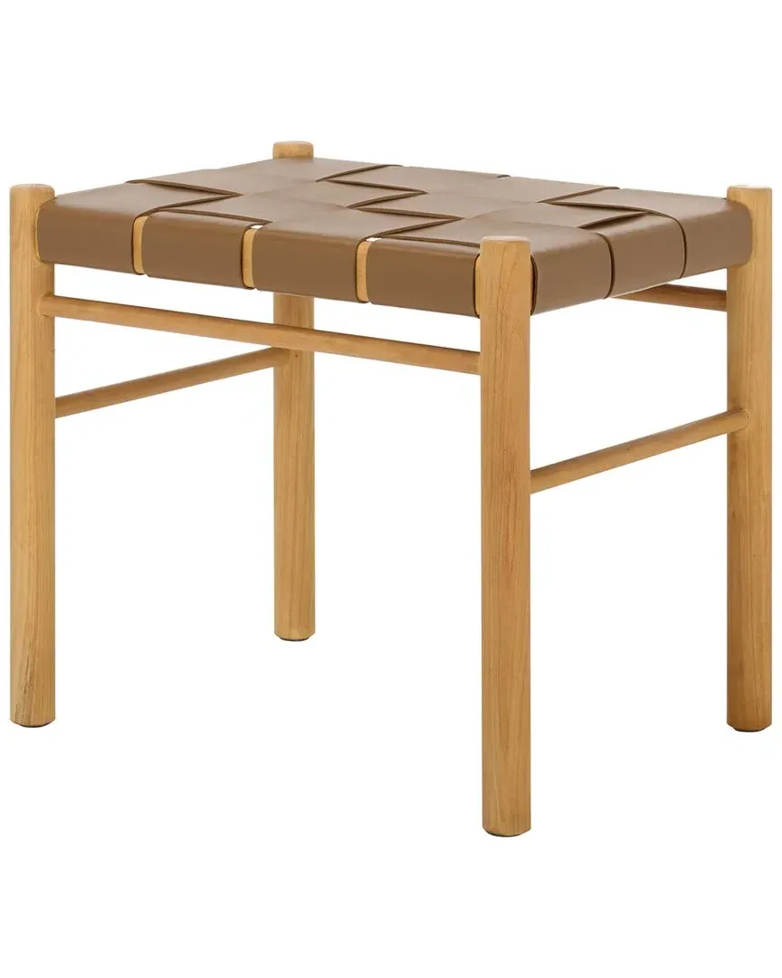 Devnie Woven Leather Ottoman - Brown, Sungkay Wood