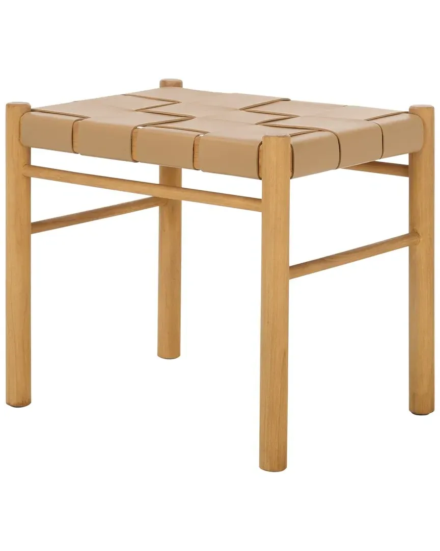 Devnie Woven Leather Ottoman - Tan, Sungkay Wood
