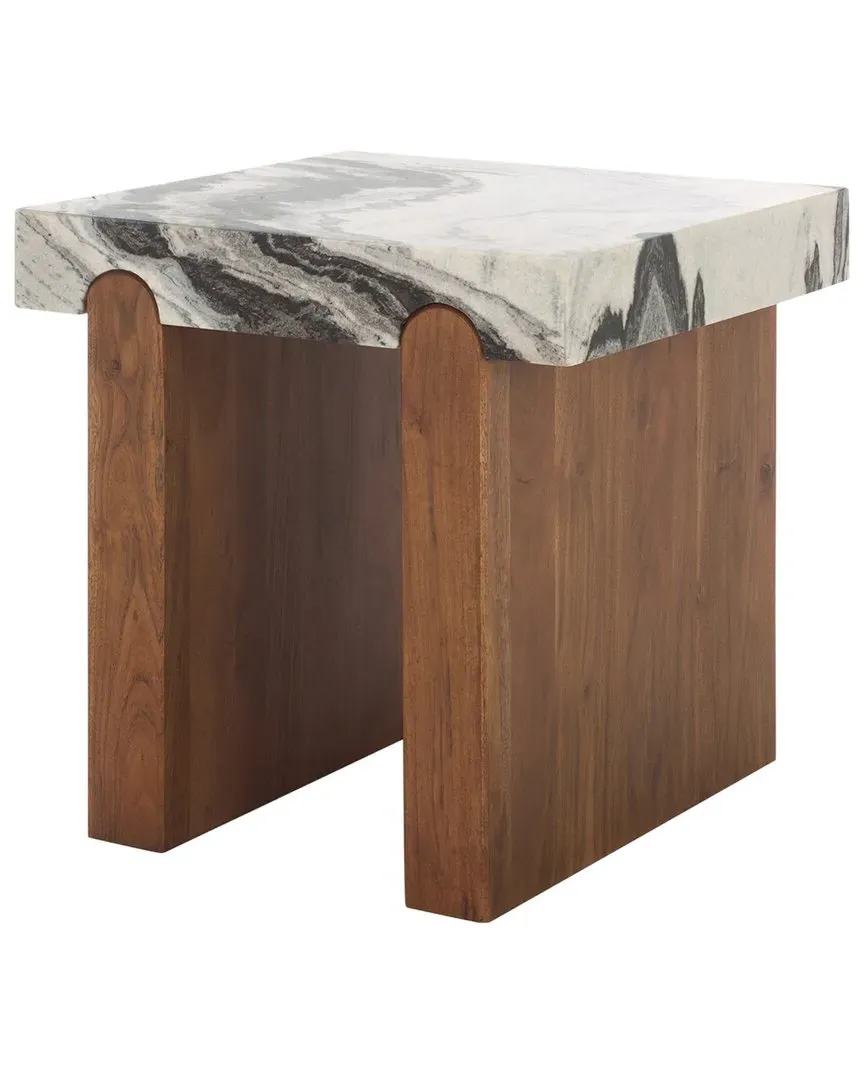 Ellebeth Marble Top Accent Table - Hazel, Acacia Wood image