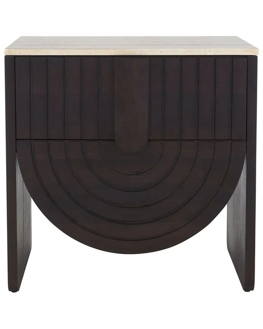 Floris Travertine Top Nightstand - Black, Acacia Wood image