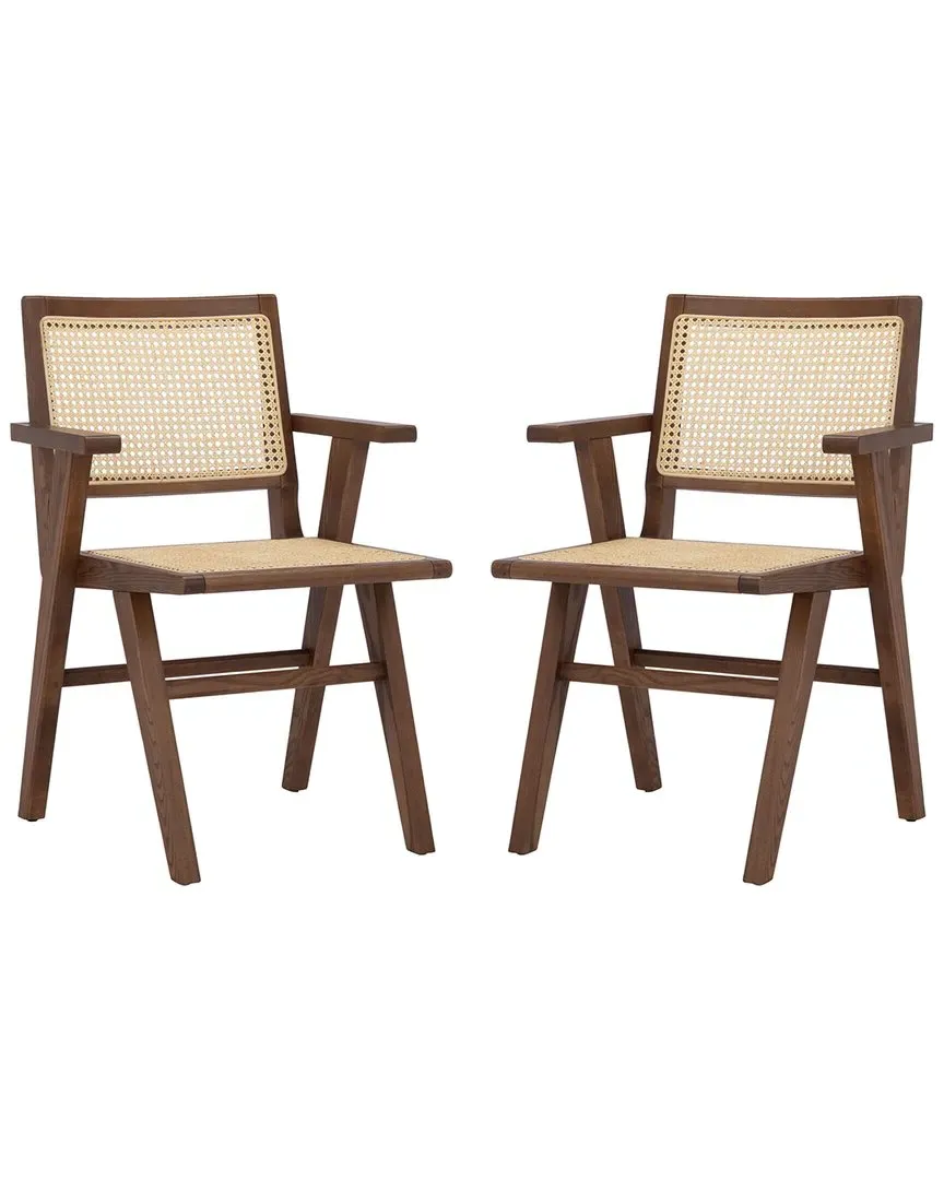 Hattie French Cane Arm Chairs Set of 2 - Walnut, Rattan