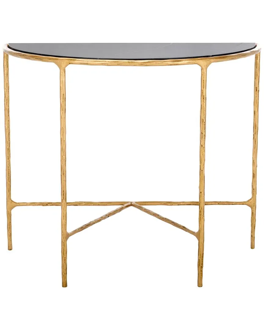 Jessa Demilune Console Table - Brass, Black Marble image