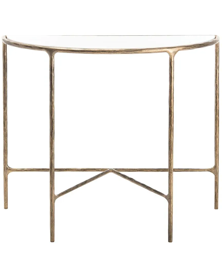 Jessa Demilune Console Table - White, Brass