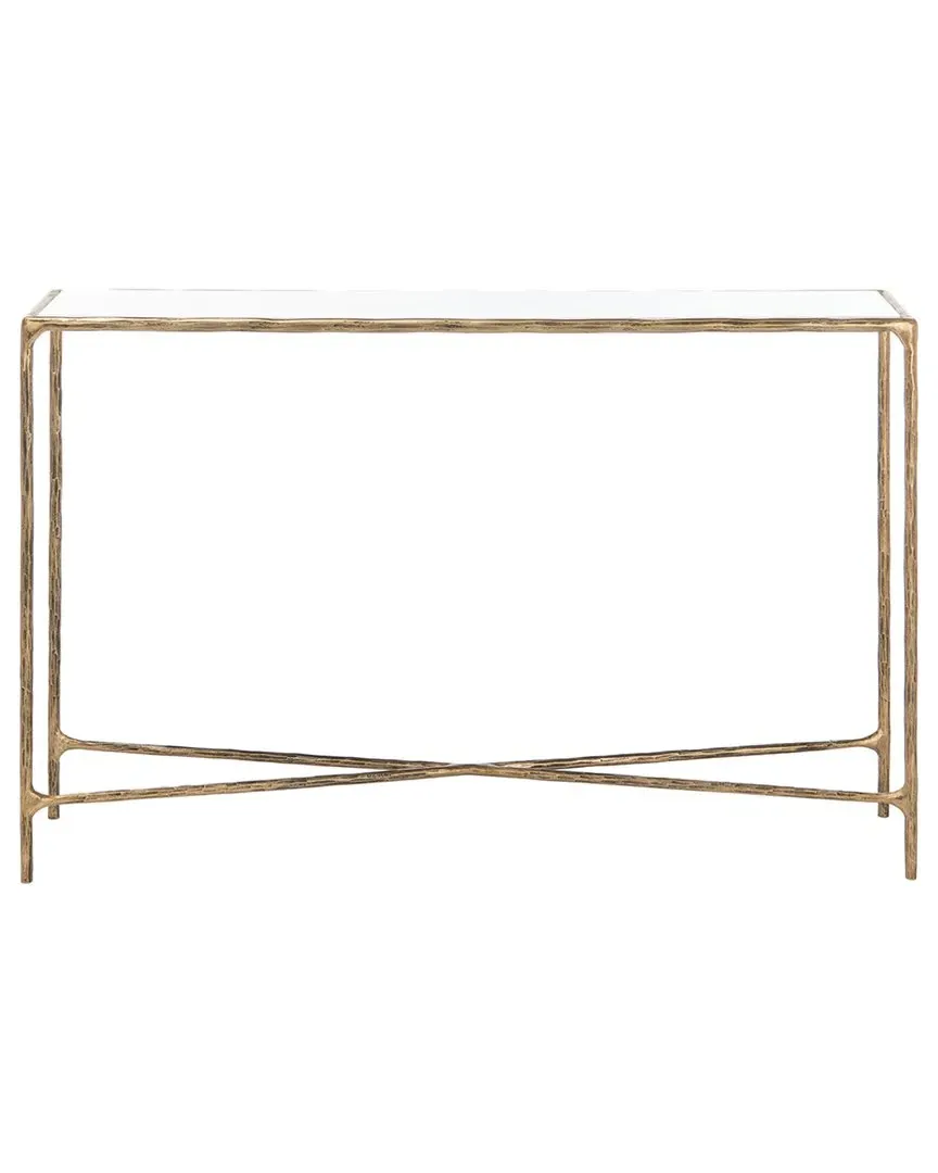 Jessa Rectangle Console Table - Brass, White Marble