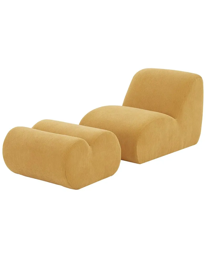 Kaolin Corduroy Accent Chair & Ottoman Set - Mustard