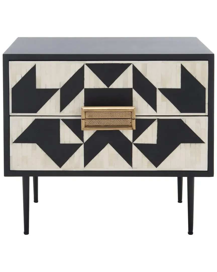 Kimori 2-Drawer Nightstand - Black, Bone Inlay