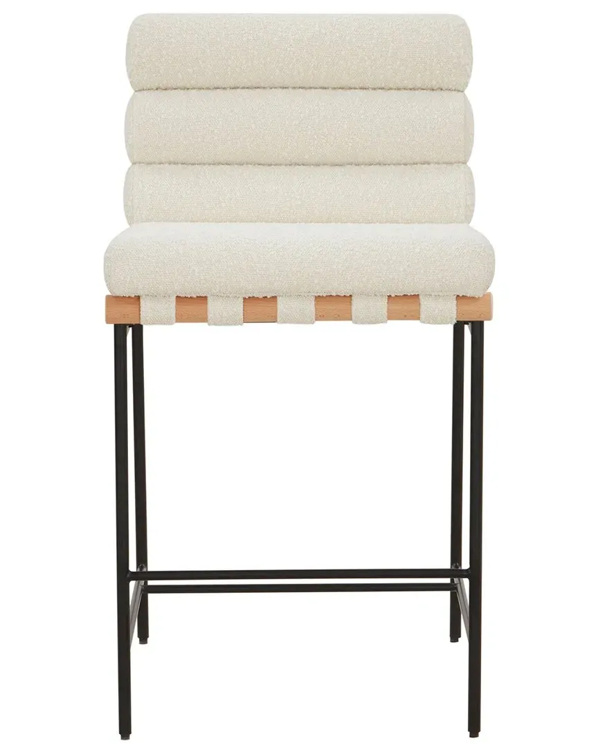Macibella Channel Tufted Counter Stool - White, Boucle