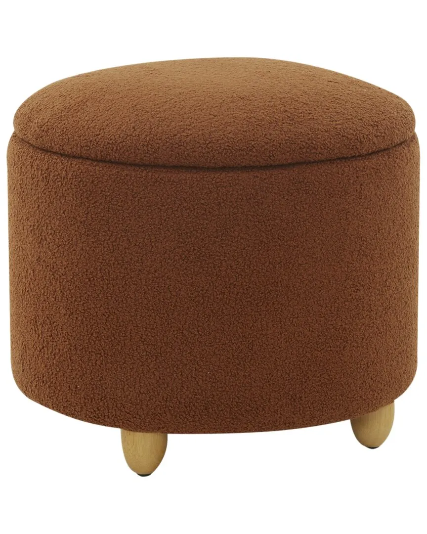 Mariabella Round Storage Ottoman - Rust, Faux Shearling
