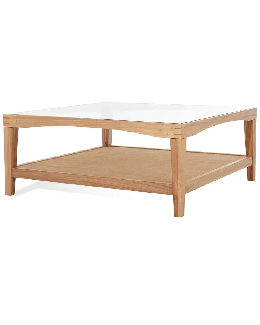 Nicolella Square Glass Coffee Table - Natural, Elm Wood image