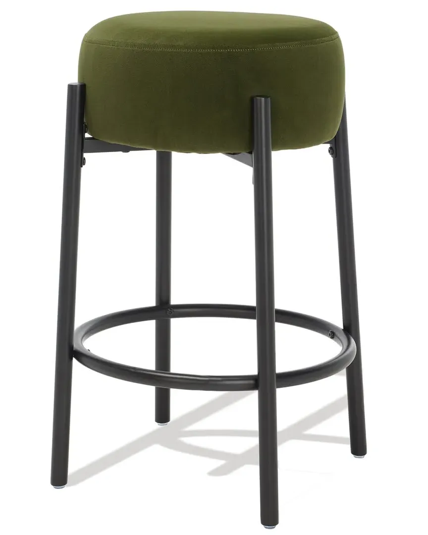 Paisleigh Counter Stool with Metal Legs - Green, Velvet