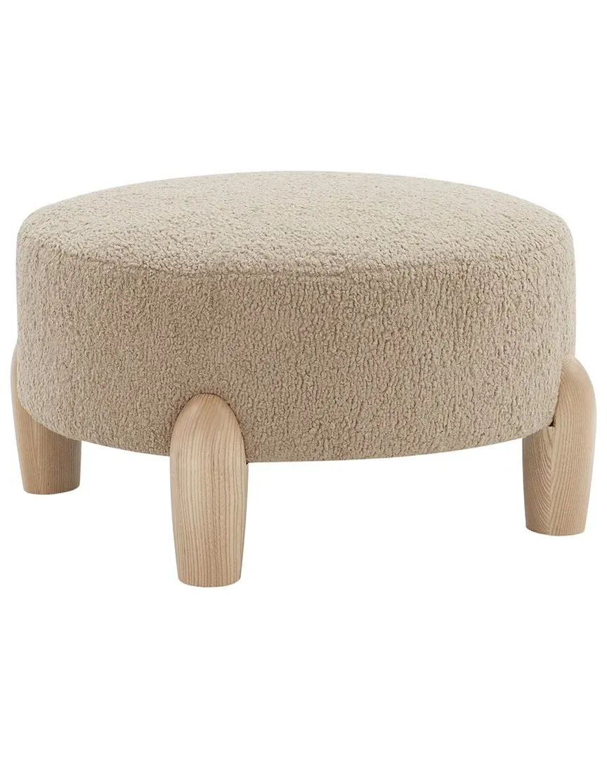 Perez Round Ottoman - Brown, Faux Shearling image