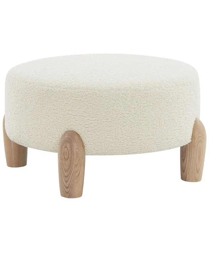 Perez Round Ottoman - Ivory, Faux Shearling
