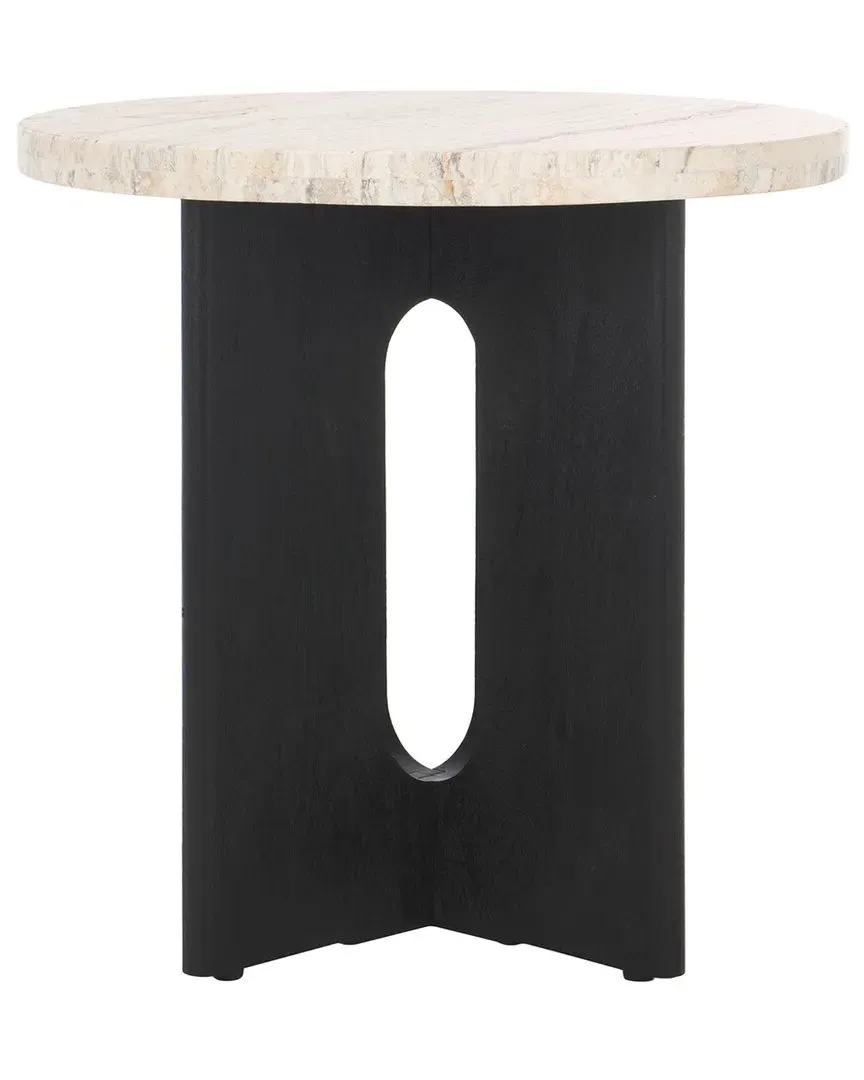 Shayna Round Accent Table - Travertine, Wood image
