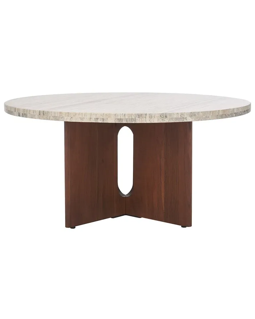 Shayna Round Coffee Table - Travertine, Wood