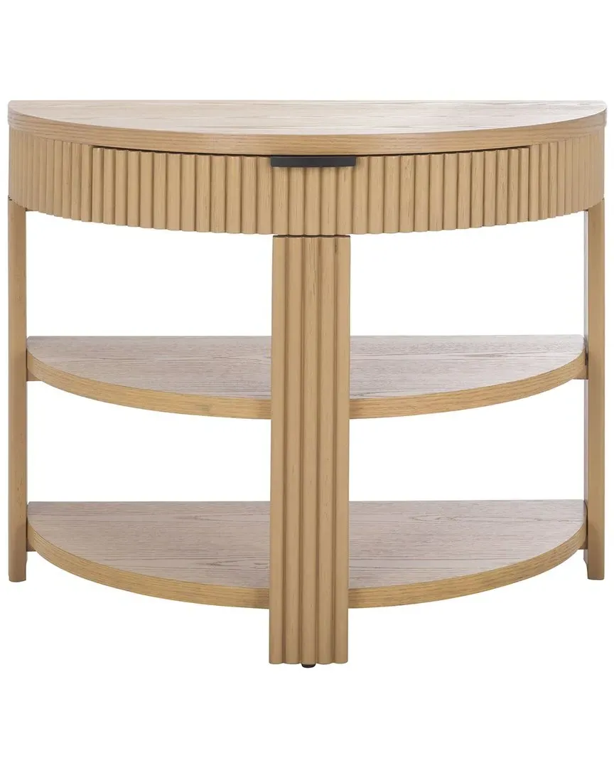 Shelbie Half Moon Console Table with Storage - Oak, Black