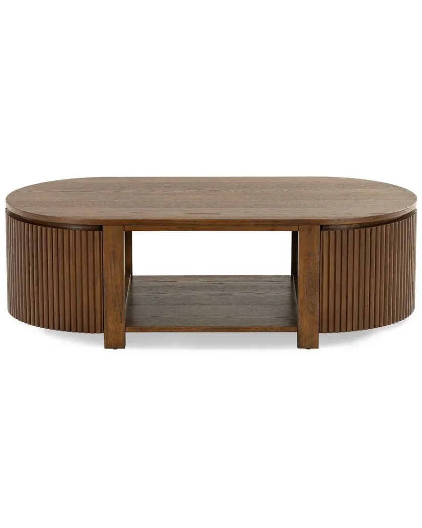 Shelbie Reeded Oval Coffee Table - Medium Oak