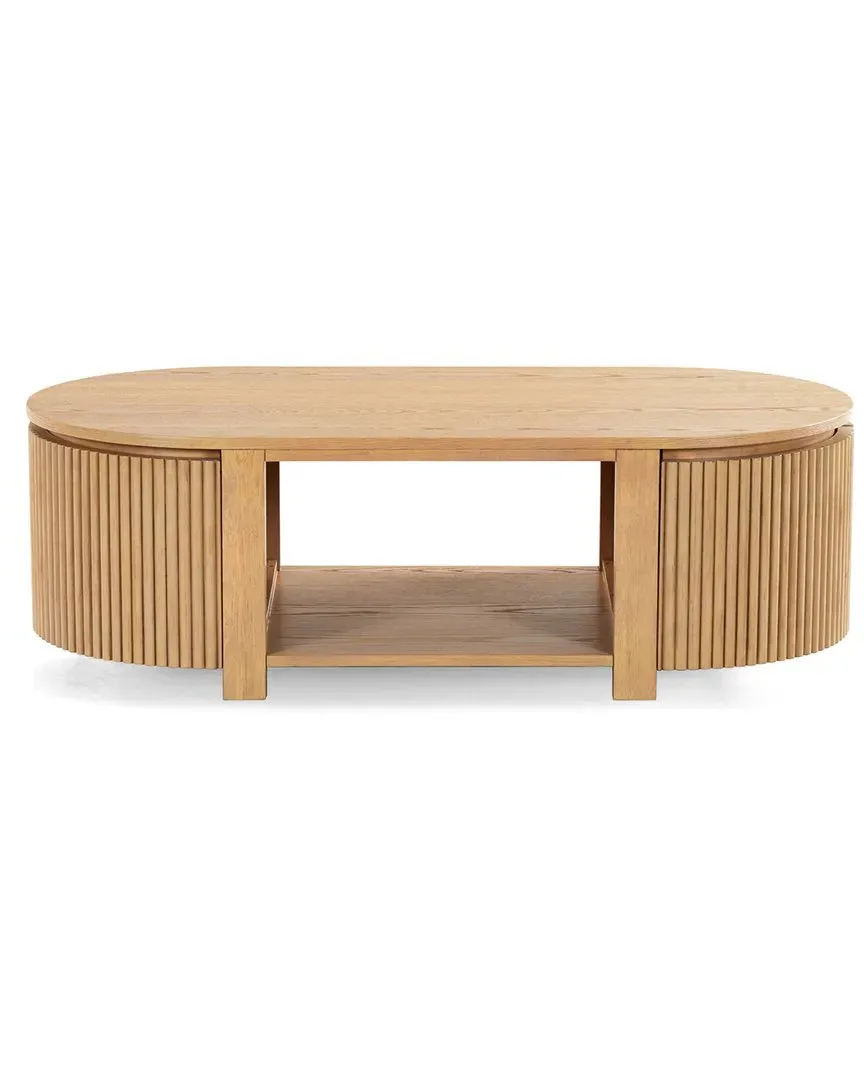Shelbie Reeded Oval Coffee Table - Oak