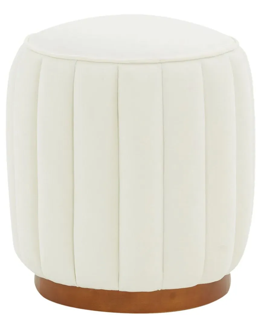 Sherrie Round Tufted Ottoman - Ivory, Velvet