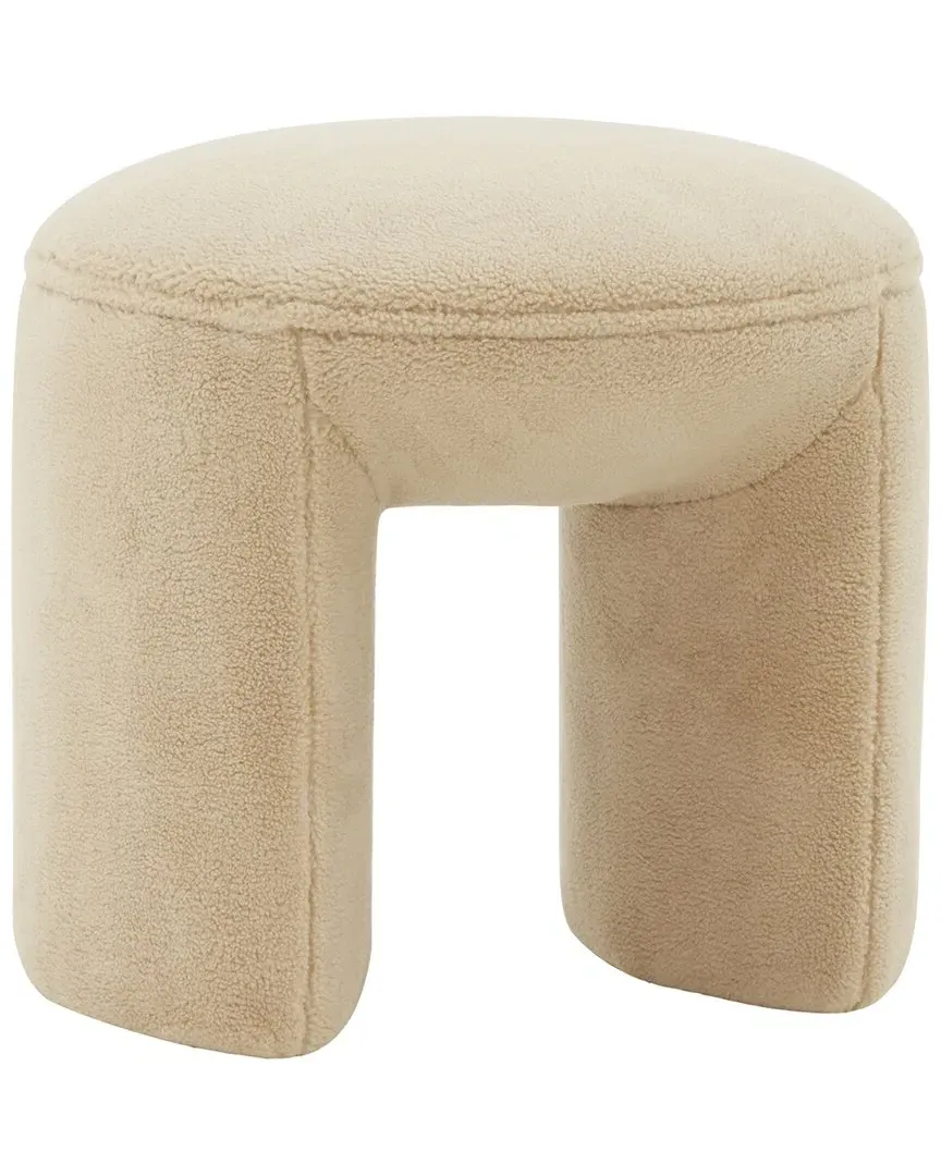 Vivie Round Ottoman - Tan, Faux Shearling