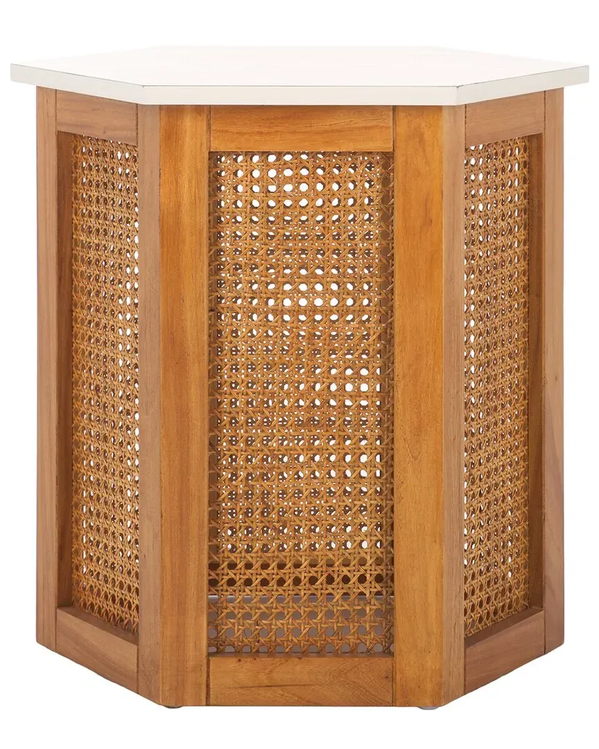 Danez Hexagon Accent Table - White, Cane