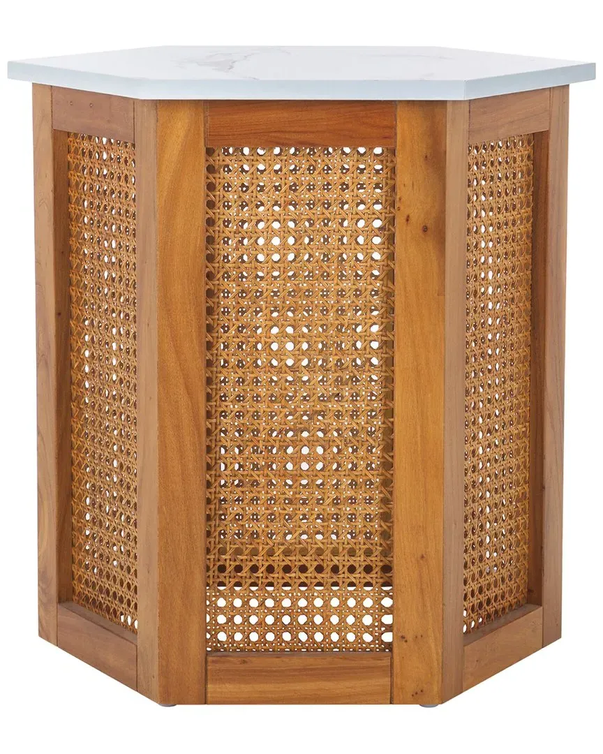 Danez Hexagon Accent Table - White, Cane